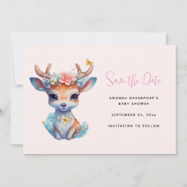 Niedliches Baby Deh mit Antlern und Blume Save The Date