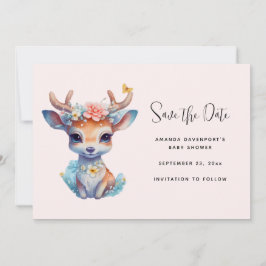 Niedliches Baby Deh mit Antlern und Blume Save The Date