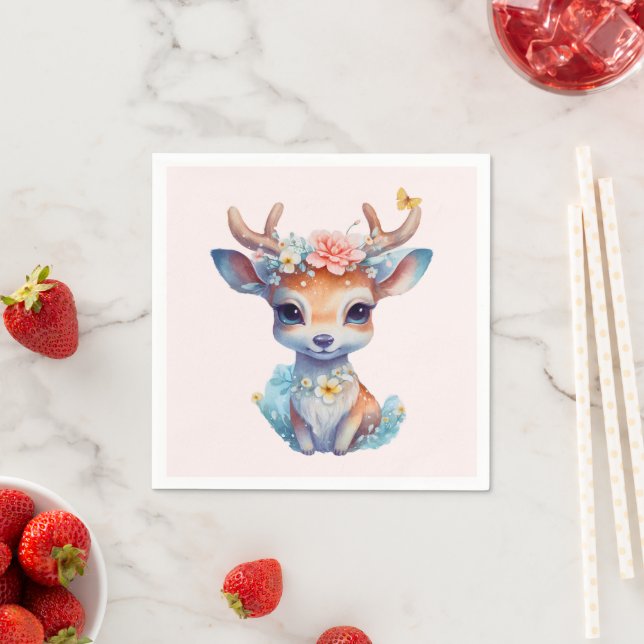 Niedliches Baby Deh mit Antlern und Blume Serviette (Beispiel)