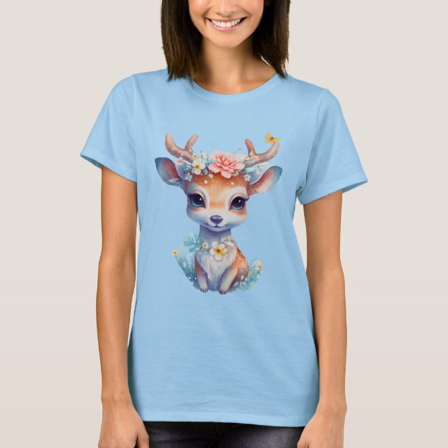 Niedliches Baby Deh mit Antlern und Blume T-Shirt (Vorderseite)
