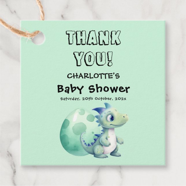 Niedliches Baby Dinosaurier mit Ei-Baby-Dusche Geschenkanhänger (Vorderseite)
