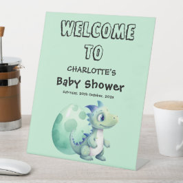 Niedliches Baby Dinosaurier mit Ei-Baby-Dusche Sockelschild