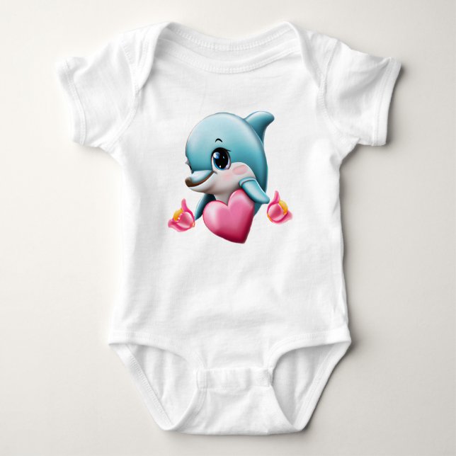 Niedliches Baby-Dolphin mit Valentiner Herz Baby Strampler (Vorderseite)