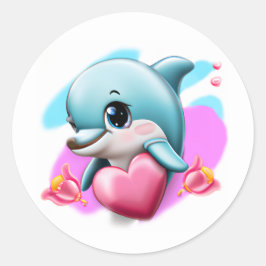 Niedliches Baby-Dolphin mit Valentiner Herz Runder Aufkleber