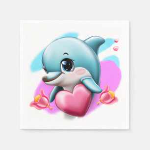Niedliches Baby-Dolphin mit Valentiner Herz Serviette