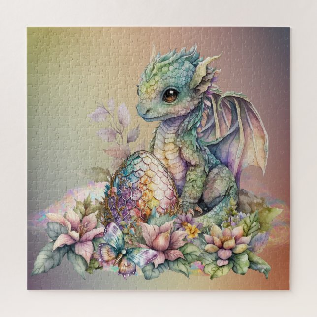 Niedliches Baby Dragon Ei auf Regenbogen Puzzle (Vertikal)