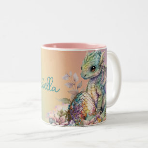 Niedliches Baby Dragon Ei auf Regenbogen Zweifarbige Tasse