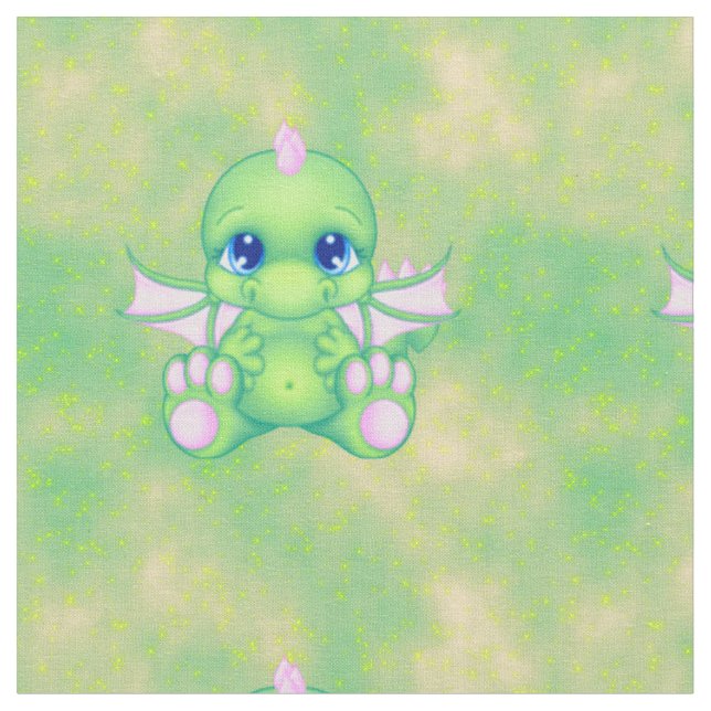 Niedliches Baby Dragon Green & Pink Stoff (Nahaufnahme)