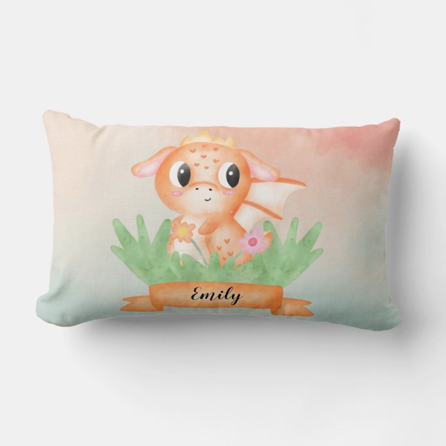 Niedliches Baby Dragon Wasserfarbenkissen Lendenkissen (Vorderseite)
