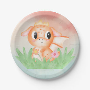 Niedliches Baby Dragon Watercolor Papierplatte Pappteller