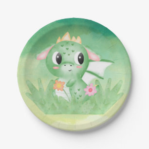 Niedliches Baby Dragon Watercolor Papierplatte Pappteller