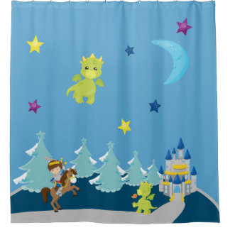 Niedliches Baby Dragons & Knight w/Castle Kinderzi Duschvorhang