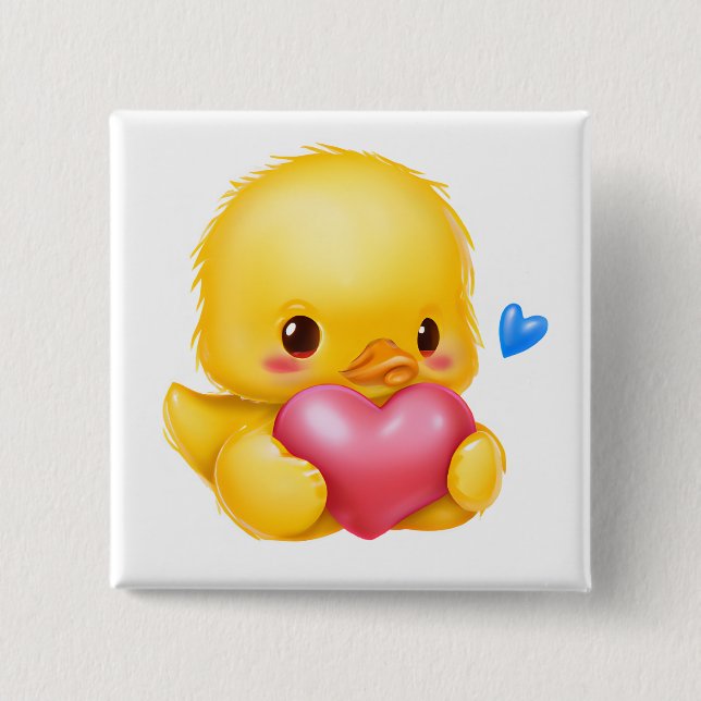 Niedliches Baby-Duckling mit rosafarbenem Valentin Button (Vorderseite)