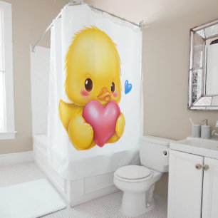 Niedliches Baby-Duckling mit rosafarbenem Valentin Duschvorhang