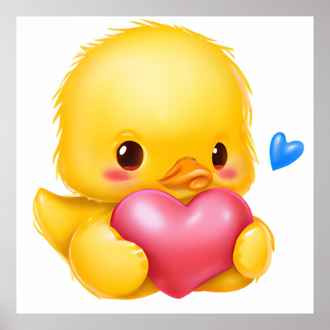 Niedliches Baby-Duckling mit rosafarbenem Valentin Poster (Vorne)
