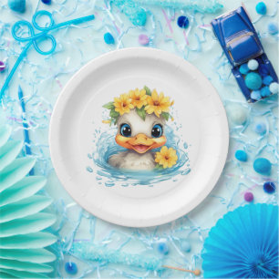 Niedliches Baby Ducklings Spaß Tiere Blume Pappteller