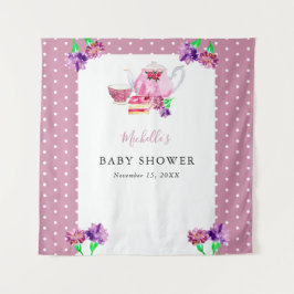 Niedliches Baby Dusche Tee Party Rosa Hintergrund Wandteppich