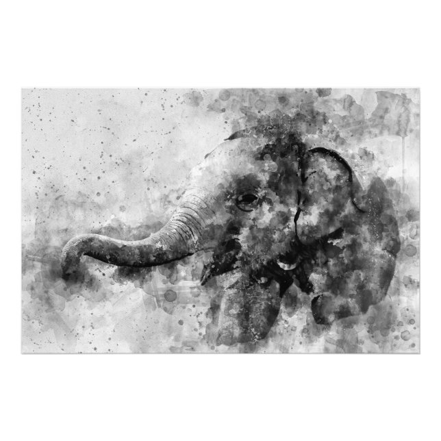 Niedliches Baby Elephant Black and White Watercolo Fotodruck (Vorne)