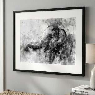 Niedliches Baby Elephant Black and White Watercolo Fotodruck
