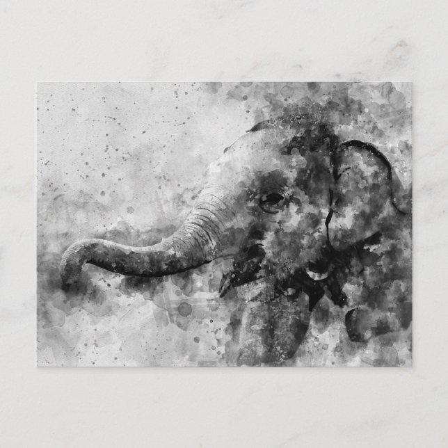 Niedliches Baby Elephant Black and White Watercolo Postkarte (Vorderseite)