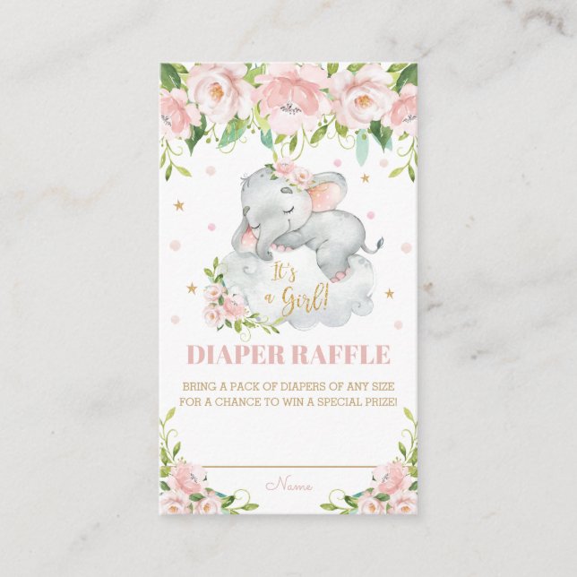 Niedliches Baby Elephant Pink Blush Floral Diaper  Begleitkarte (Vorderseite)