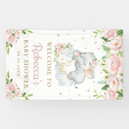 Niedliches Baby Elephant Rosa Flora Hintergrund Wi Banner