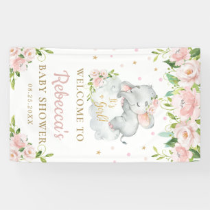 Niedliches Baby Elephant Rosa Flora Hintergrund Wi Banner