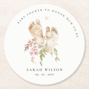 Niedliches Baby Feet Blush Pink Bläschen Girl Baby Runder Pappuntersetzer
