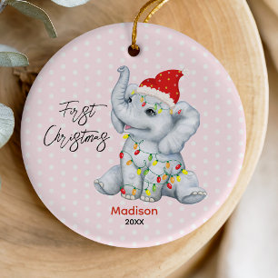 Niedliches Baby First Christmas Elefant pink Keramik Ornament
