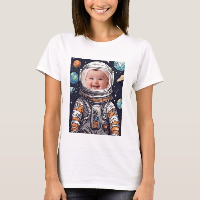 Niedliches Baby Foto Astronaut Cutout Foto T-Shirt (Vorderseite)