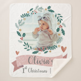 Niedliches Baby Foto Erstes Weihnachts-Rosa Herzkr Sherpadecke