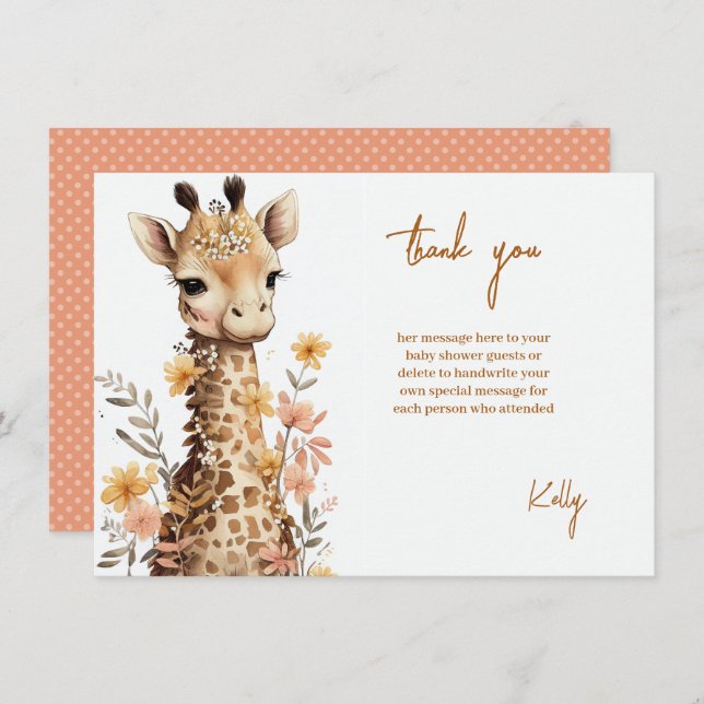 Niedliches Baby-Giraffe Kinderdusche Dankeskarte (Vorne/Hinten)