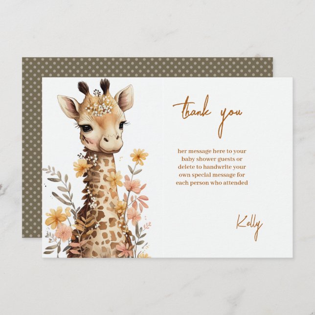 Niedliches Baby-Giraffe Kinderdusche Dankeskarte (Vorne/Hinten)