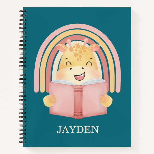 Niedliches Baby Giraffe Lesegeschichte Name Kinder Notizbuch (Vorderseite)