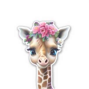 Niedliches Baby Giraffe mit Blume und Holly Aufkleber