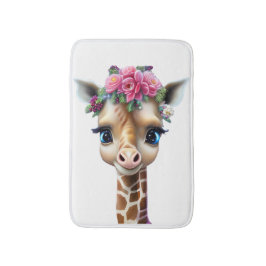 Niedliches Baby Giraffe mit Blume und Holly Badematte