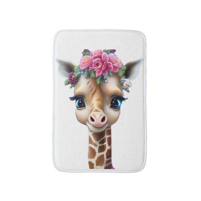 Niedliches Baby Giraffe mit Blume und Holly Badematte (Vorderseite Vertikal)