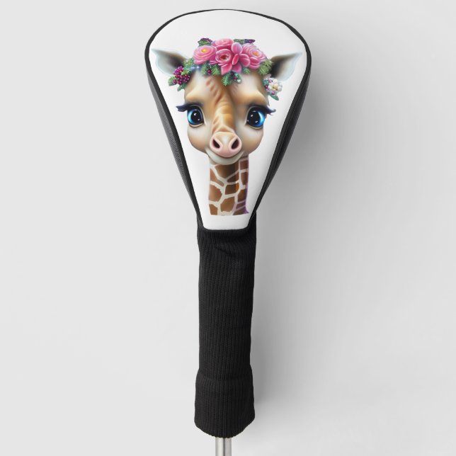 Niedliches Baby Giraffe mit Blume und Holly Golf Headcover (Vorderseite)