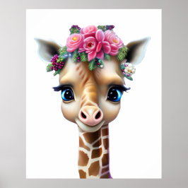 Niedliches Baby Giraffe mit Blume und Holly Poster