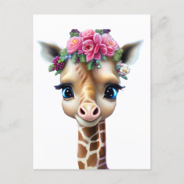 Niedliches Baby Giraffe mit Blume und Holly Postkarte