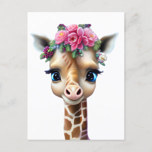 Niedliches Baby Giraffe mit Blume und Holly Postkarte