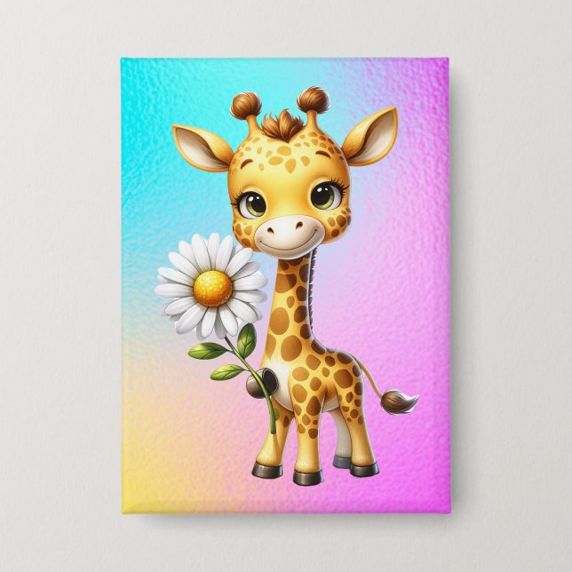 Niedliches Baby Giraffe mit Daisy Blume-88681 Button (Vorderseite)