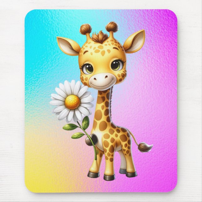 Niedliches Baby Giraffe mit Daisy Blume-88681 Mousepad (Vorne)