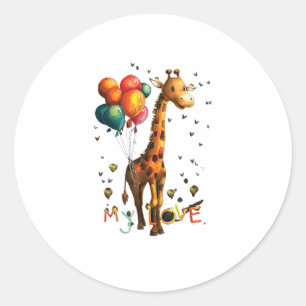 Niedliches Baby Giraffe mit farbenfrohen Balloons  Runder Aufkleber