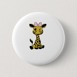 niedliches Baby Giraffe mit rosa Bogen Button
