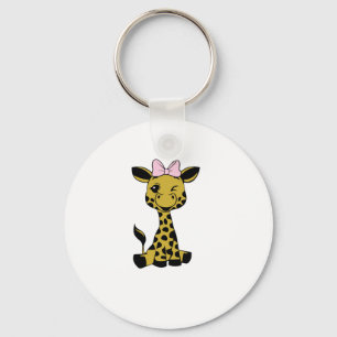 niedliches Baby Giraffe mit rosa Bogen Schlüsselanhänger