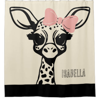 Niedliches Baby Giraffe mit rosa Haarbogen Duschvorhang