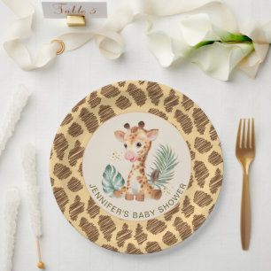 Niedliches Baby Giraffe Safari Animal Print Pappteller