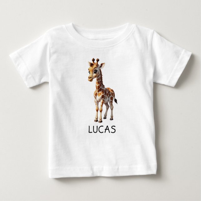 Niedliches Baby Giraffe Tierkids personalisieren Baby T-shirt (Vorderseite)