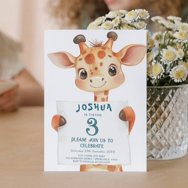 Niedliches Baby Giraffe und Kindergeburtstag-Party Einladung (Von Creator hochgeladen)